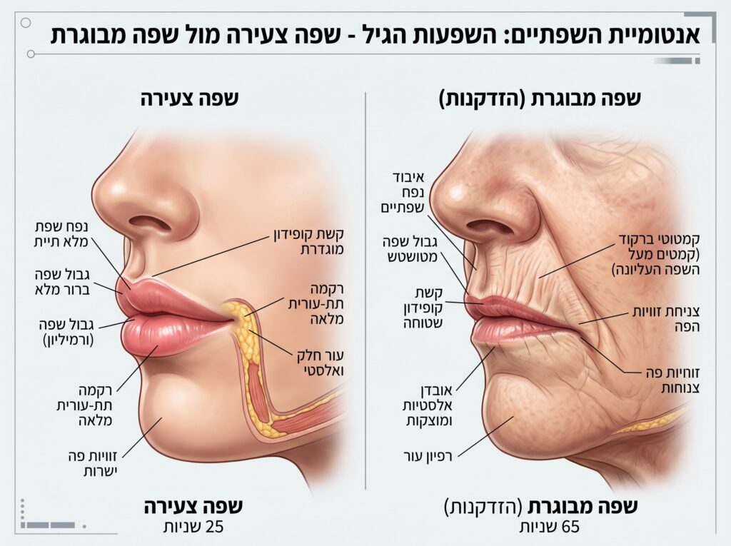 השפעות ההזדקנות על השפתיים: אובדן נפח וקמטוטים