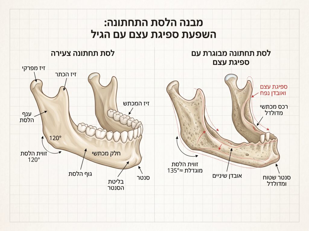 איור של ספיגת עצם בסנטר עם הגיל