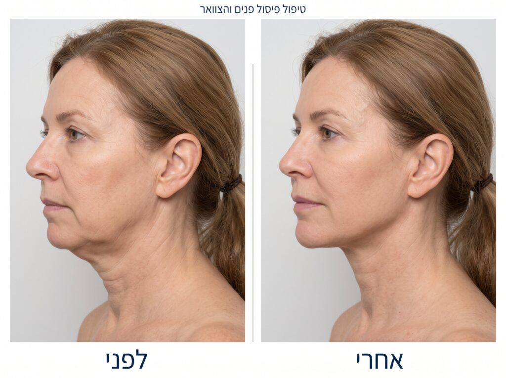 השוואת 'לפני ואחרי' של עיצוב סנטר ללא ניתוח